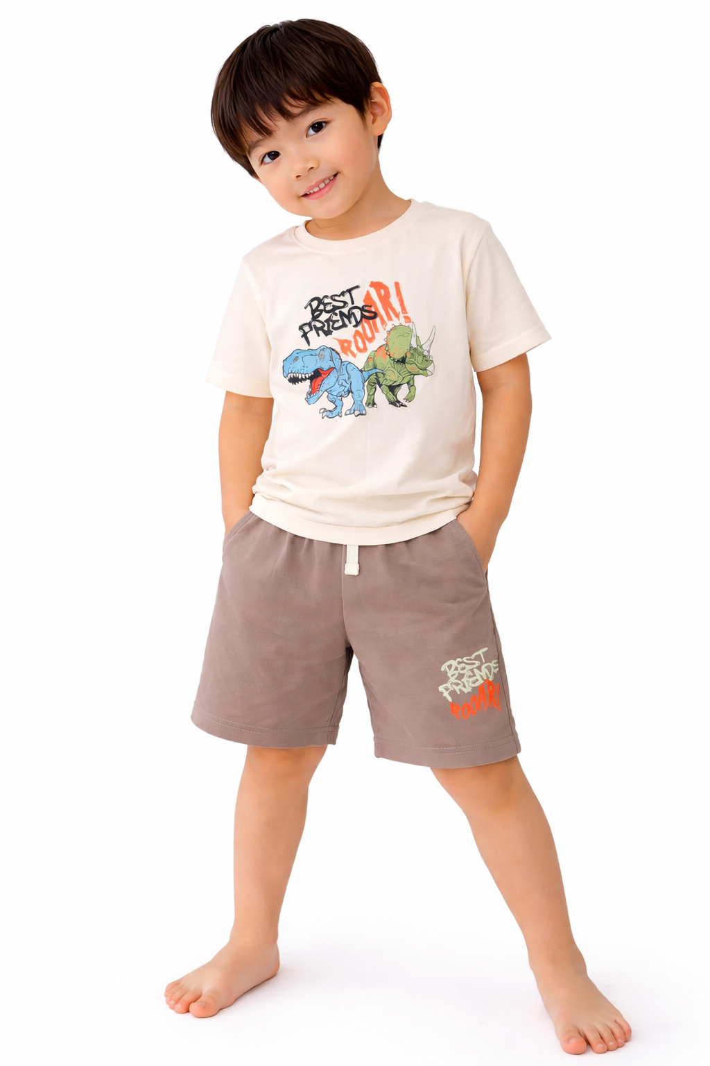 Boys Dinosaur Print Cotton Pajama Set “ T-Shirt & Shorts Nightwear