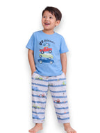 Boys Car Print Cotton Pajama Set “ T-Shirt & Full Pants Nightwear