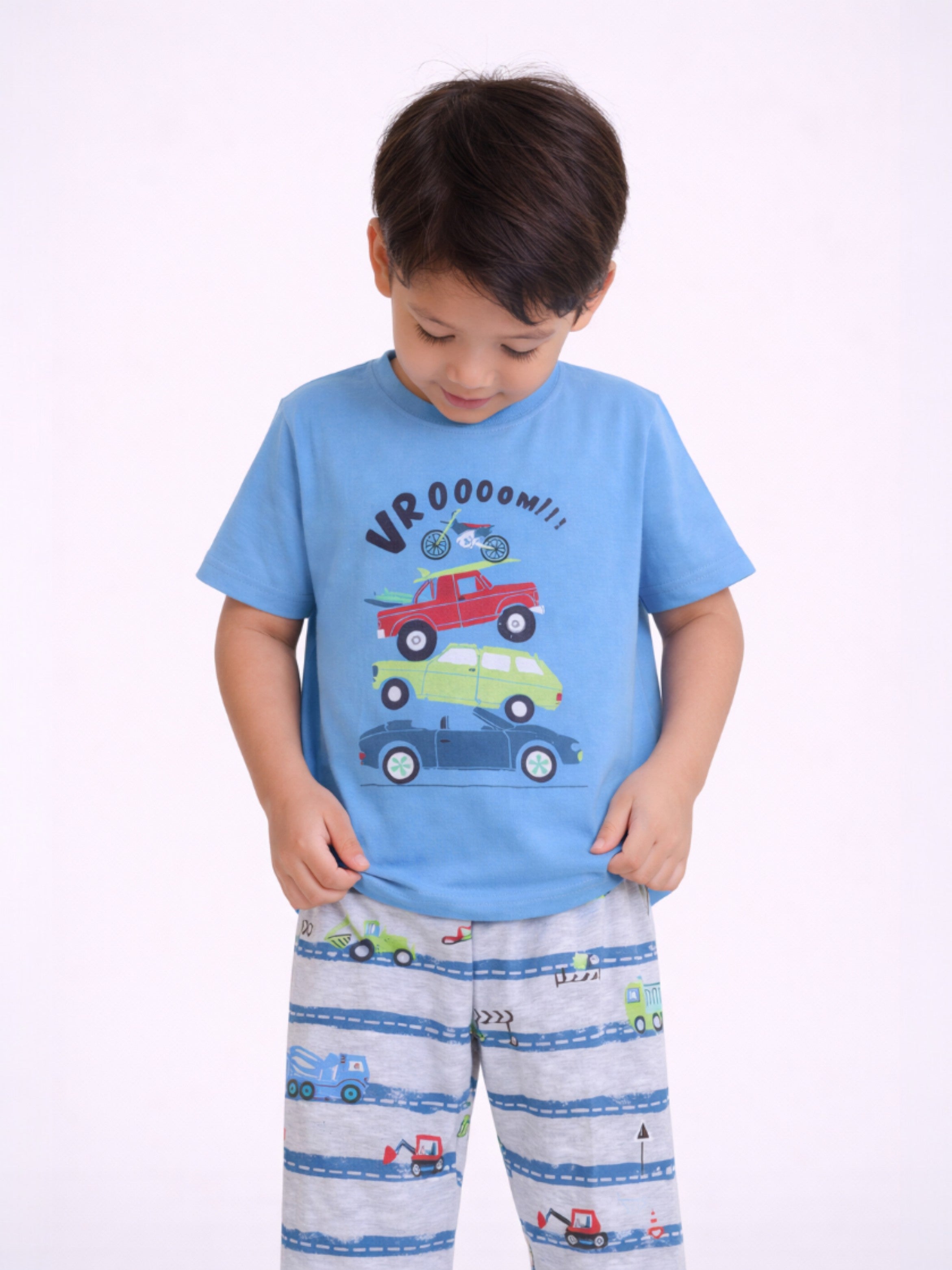 Boys Car Print Cotton Pajama Set “ T-Shirt & Full Pants Nightwear