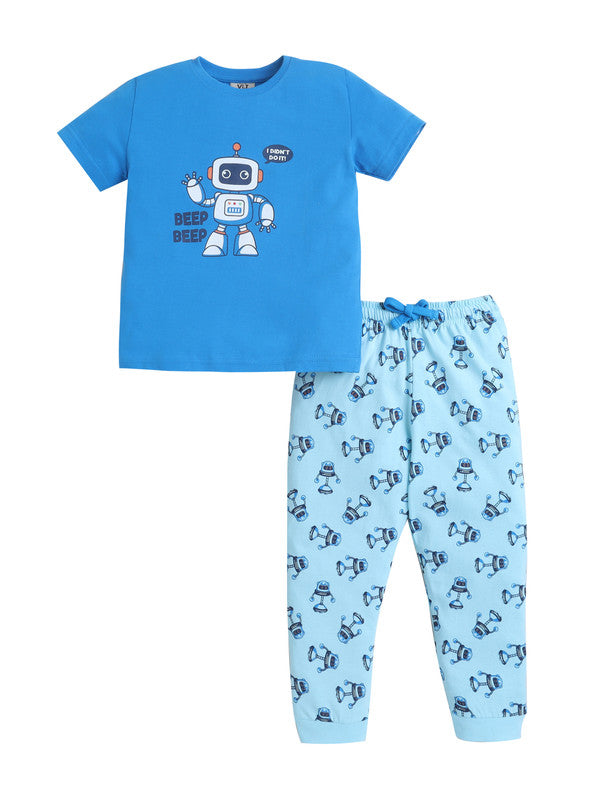 Boys Robot Graphic Cotton Pajama Set “ T-Shirt & Pajama Pants Nightwear