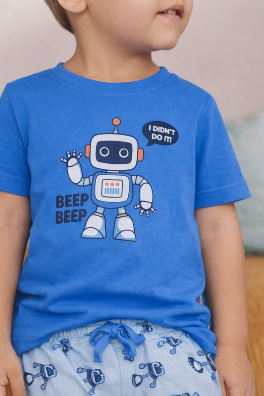 Boys Robot Graphic Cotton Pajama Set “ T-Shirt & Pajama Pants Nightwear