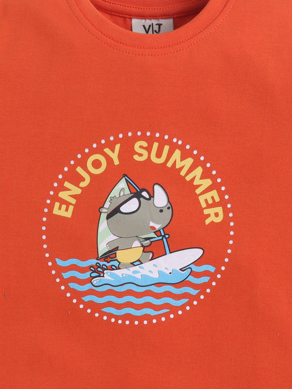 Boys Œenjoy Summer” Print Cotton Pajama Set “ T-Shirt & Pajama Pants Nightwear