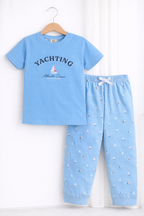 Boys Yachting Graphic Cotton Pajama Set “ T-Shirt & Pajama Pants Nightwear