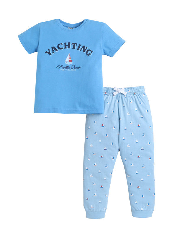 Boys Yachting Graphic Cotton Pajama Set “ T-Shirt & Pajama Pants Nightwear