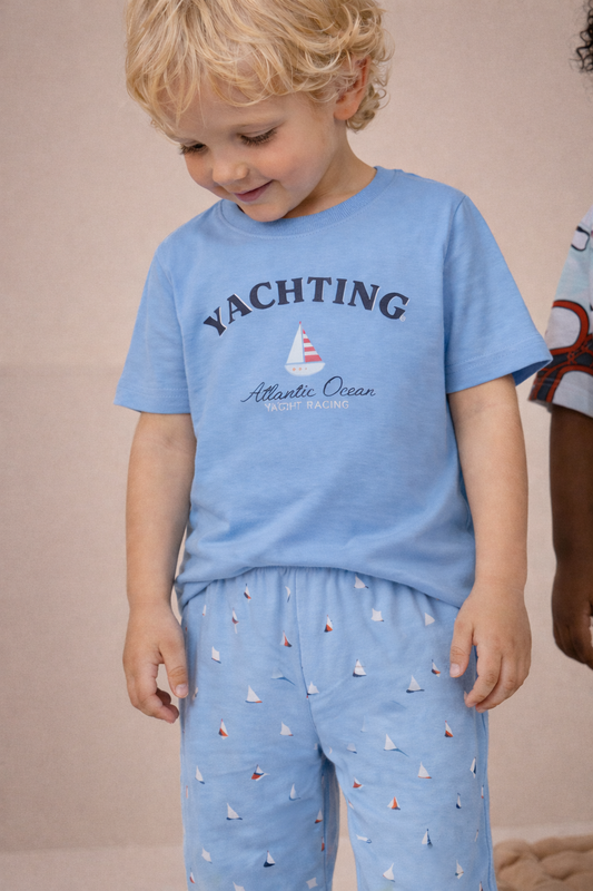 Boys Yachting Graphic Cotton Pajama Set “ T-Shirt & Pajama Pants Nightwear