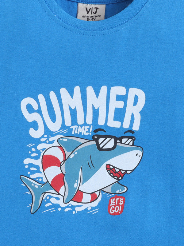 Boys Œsummer” Shark Print Cotton Pajama Set “ T-Shirt & Pajama Pants Nightwear