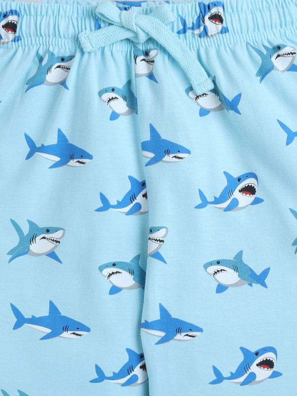 Boys Œsummer” Shark Print Cotton Pajama Set “ T-Shirt & Pajama Pants Nightwear