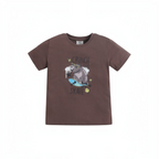 victor and jane boys brown cotton t-shirt featuring a graphic print of a capybara on a skateboard