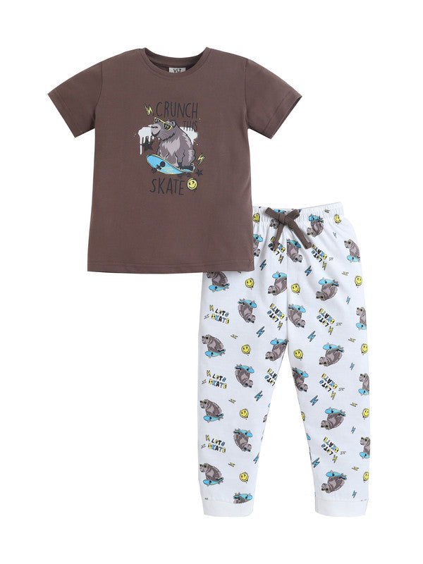 Boys Bear Skate Graphic Cotton Pajama Set “ T-Shirt & Pajama Pants Nightwear