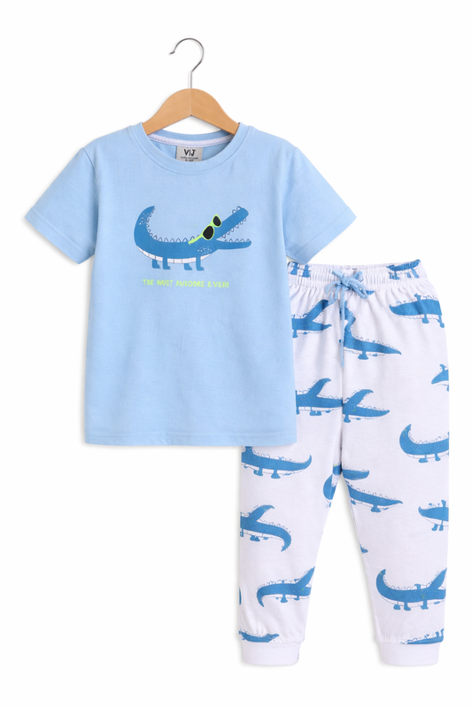 Boys’ Pajama Set “ Crocodile Print Cotton Nightwear (2-Piece Set)