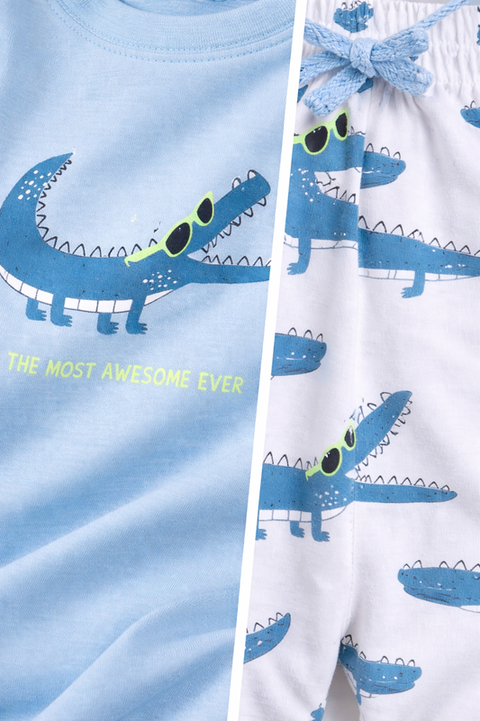 Boys’ Pajama Set “ Crocodile Print Cotton Nightwear (2-Piece Set)