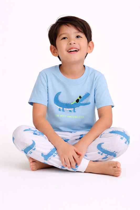 Boys’ Pajama Set – Crocodile Print Cotton Nightwear (2-Piece Set)