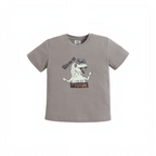 victor and jane boys grey short sleeve pyjama t-shirt with a dinosaur wearing virtual reality goggles graphic