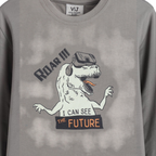 victor and jane boys grey long-sleeve pyjama top featuring a dinosaur wearing VR goggles and ROAR text graphic