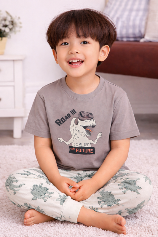 Boys’ Pajama Set – Dino Graphic Cotton Nightwear (2-Piece Set)