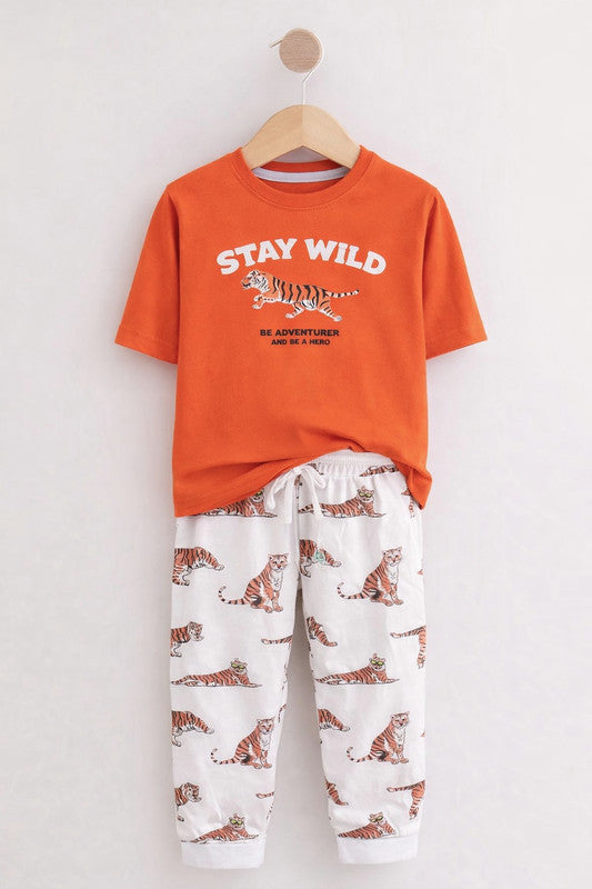 Boys’ Pajama Set “ Stay Wild Tiger Print Cotton Nightwear (2-Piece Set)