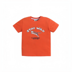 victor and jane boys orange short sleeve pyjama top with tiger graphic and Stay Wild text