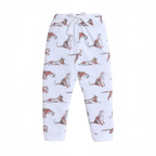 victor and jane boys white pyjama bottoms featuring a playful tiger print with an elasticated drawstring waistband
