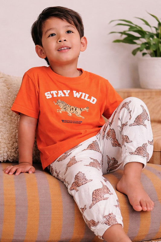 Boys’ Pajama Set “ Stay Wild Tiger Print Cotton Nightwear (2-Piece Set)