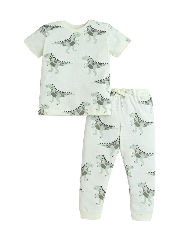 Boys’ Pajama Set “ All-Over Dino Print Cotton Nightwear (2-Piece Set)