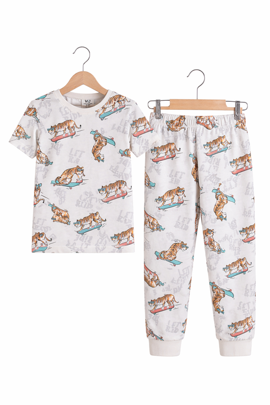 Boys’ Pajama Set “ Playful Animal Print Cotton Nightwear (2-Piece Set)