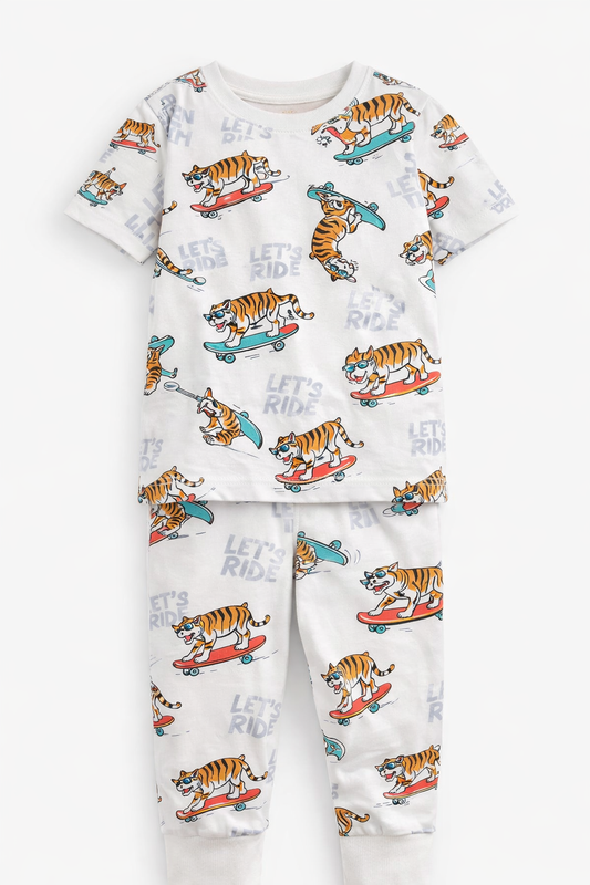 Boys’ Pajama Set “ Playful Animal Print Cotton Nightwear (2-Piece Set)