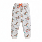 victor and jane boys pyjama bottoms in cream with a tiger on a skateboard print and an orange drawstring waist