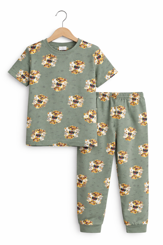Boys’ Pajama Set “ All-Over Tiger Print Cotton Nightwear (2-Piece Set)