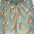 victor and jane boys pyjama set in sage green featuring a playful yellow and white tiger print with elastic waist