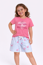 Girls Flamingo Print Cotton Pajama Set “ T-Shirt & Shorts Nightwear