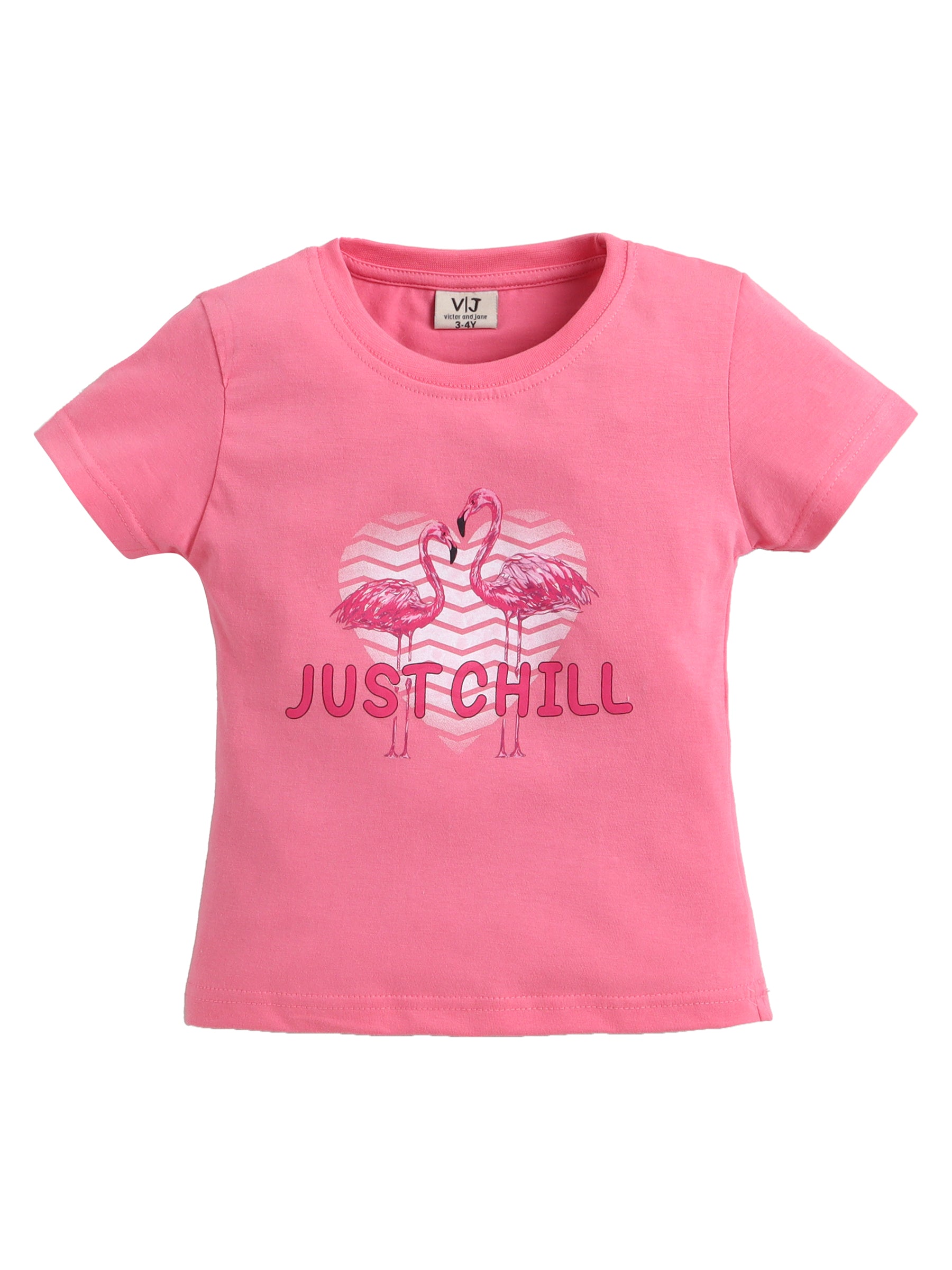 Girls Flamingo Print Cotton Pajama Set “ T-Shirt & Shorts Nightwear