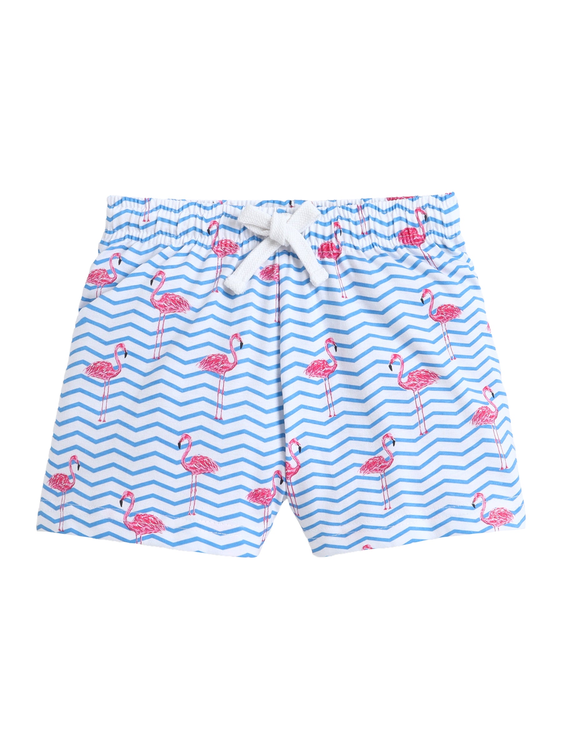 Girls Flamingo Print Cotton Pajama Set “ T-Shirt & Shorts Nightwear