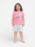 Girls Summer Vibes Print Cotton Pajama Set “ T-Shirt & Shorts Nightwear