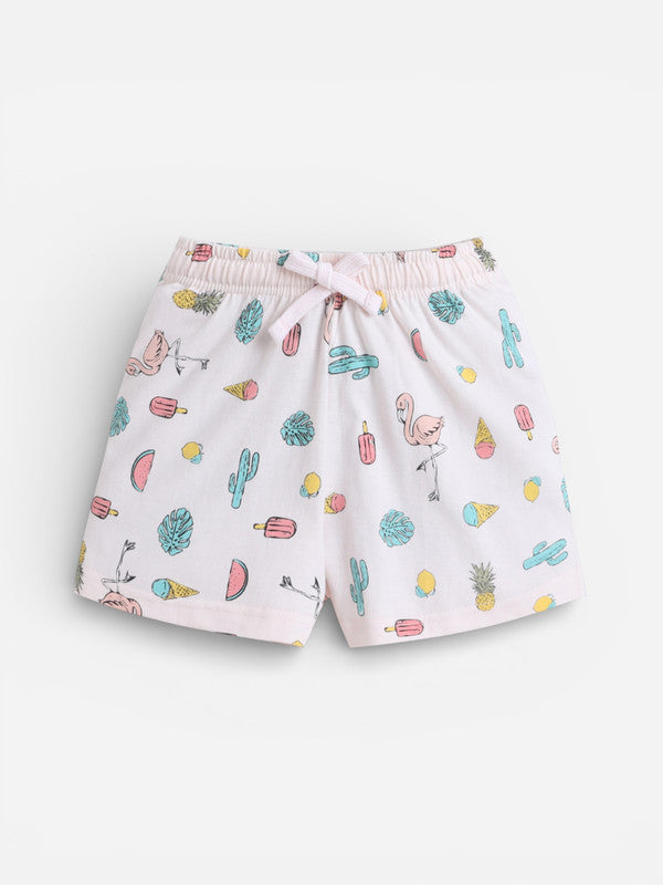Girls Summer Vibes Print Cotton Pajama Set “ T-Shirt & Shorts Nightwear
