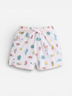 Girls Summer Vibes Print Cotton Pajama Set “ T-Shirt & Shorts Nightwear