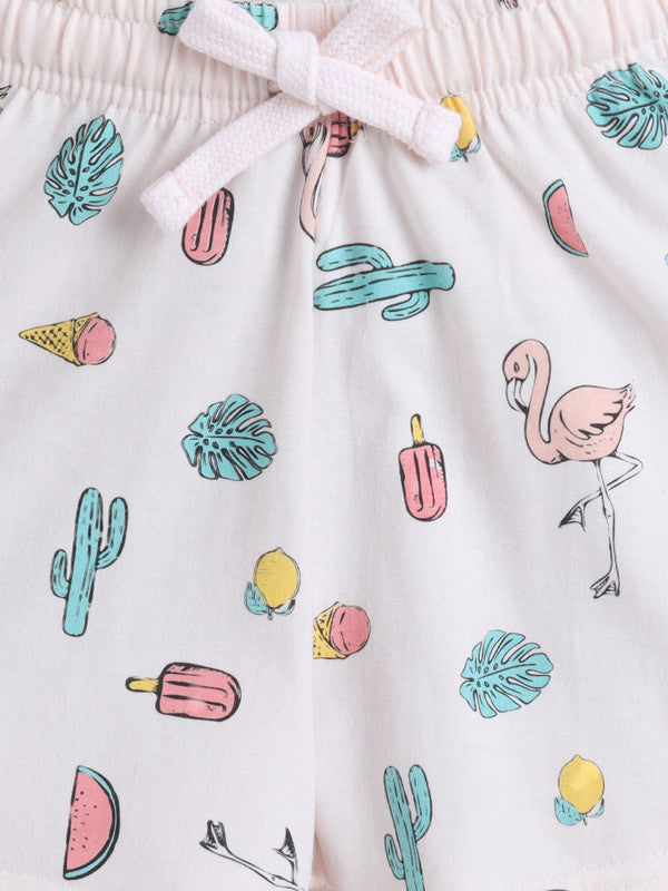 Girls Summer Vibes Print Cotton Pajama Set “ T-Shirt & Shorts Nightwear