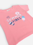 Girls Summer Vibes Print Cotton Pajama Set “ T-Shirt & Shorts Nightwear