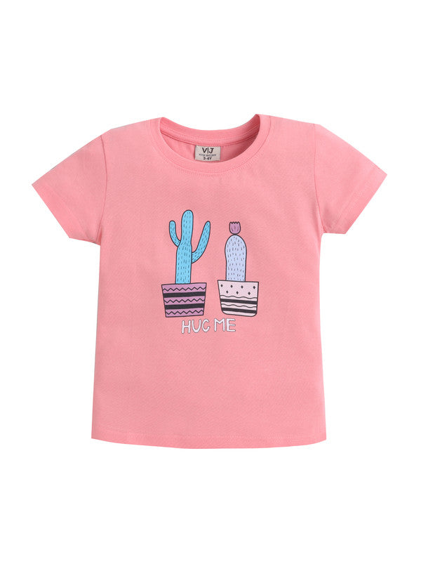 Girls Cactus Print Cotton Pajama Set “ T-Shirt & Shorts Nightwear