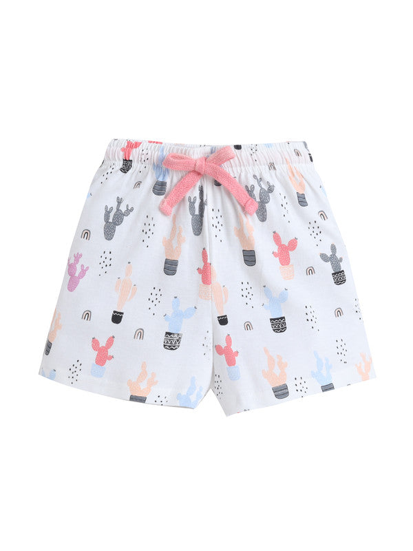 Girls Cactus Print Cotton Pajama Set “ T-Shirt & Shorts Nightwear