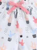 Girls Cactus Print Cotton Pajama Set “ T-Shirt & Shorts Nightwear