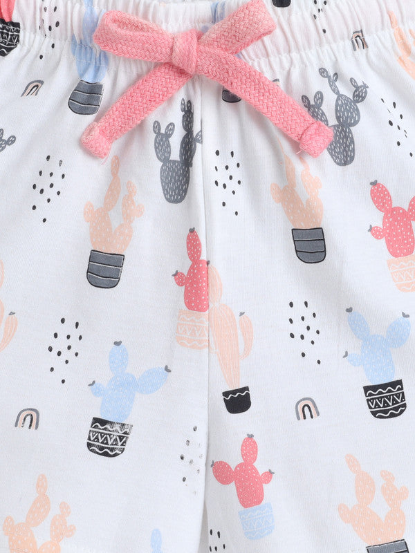 Girls Cactus Print Cotton Pajama Set “ T-Shirt & Shorts Nightwear