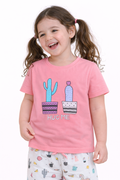 Girls Cactus Print Cotton Pajama Set “ T-Shirt & Shorts Nightwear