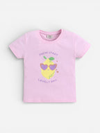 Girls Lemon Print Cotton Pajama Set “ T-Shirt & Shorts Nightwear