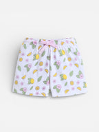 Girls Lemon Print Cotton Pajama Set “ T-Shirt & Shorts Nightwear