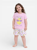 Girls Lemon Print Cotton Pajama Set “ T-Shirt & Shorts Nightwear