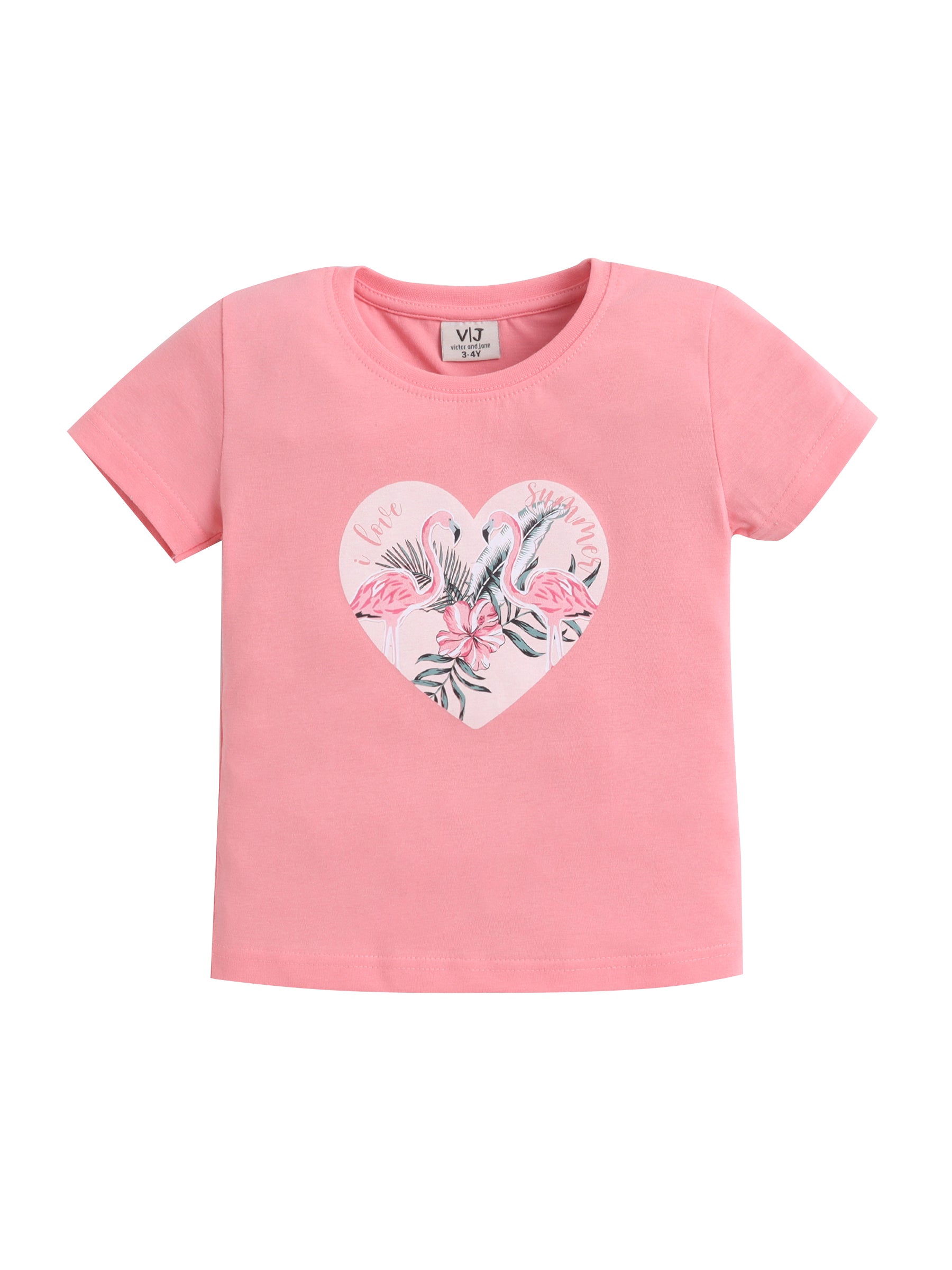 Girls Flamingo Print Cotton Pajama Set “ T-Shirt & Shorts Nightwear