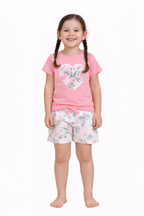 Girls Flamingo Print Cotton Pajama Set “ T-Shirt & Shorts Nightwear