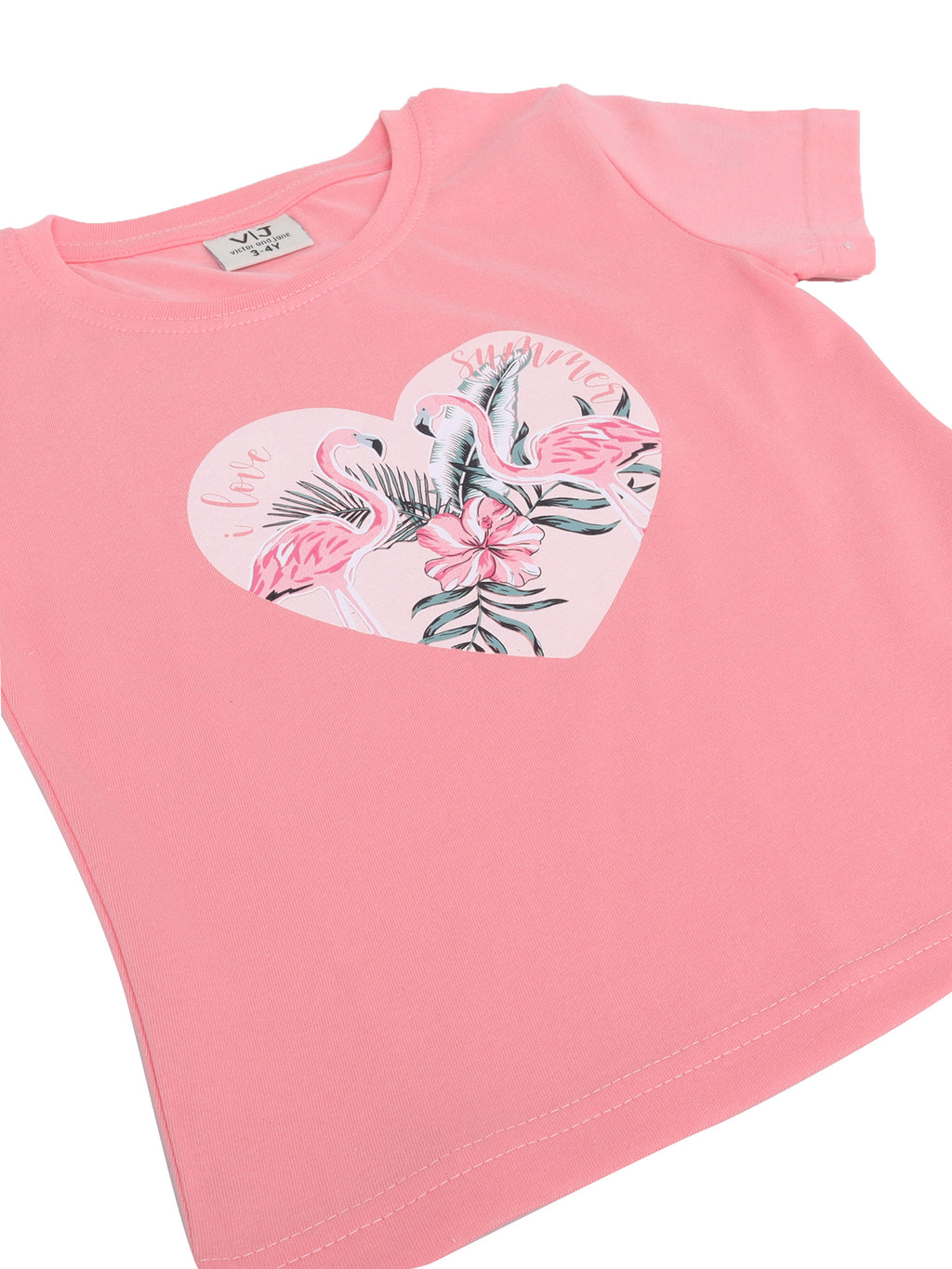 Girls Flamingo Print Cotton Pajama Set “ T-Shirt & Shorts Nightwear