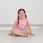 Girls Flamingo Print Cotton Pajama Set “ T-Shirt & Shorts Nightwear
