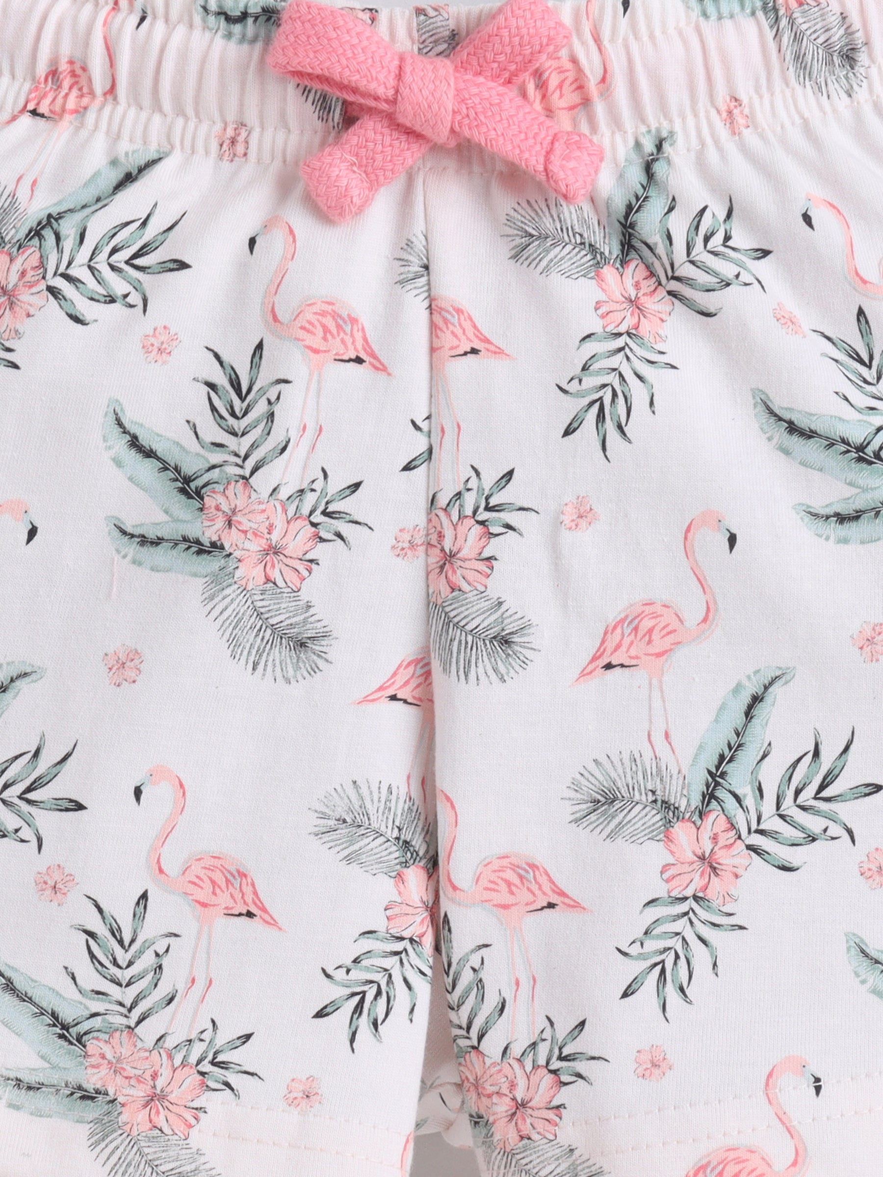 Girls Flamingo Print Cotton Pajama Set “ T-Shirt & Shorts Nightwear